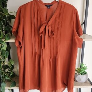 Lands' End Rust Tie-Neck Pintuck Blouse